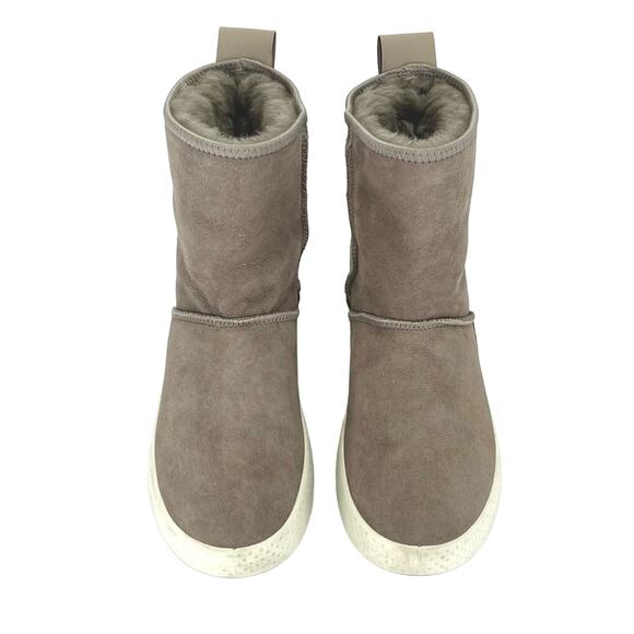 Ecco Women Taupe Winter Boot Size 5-5.5 Leather Shearling Lined Foldable Bootie - Picture 3 of 16